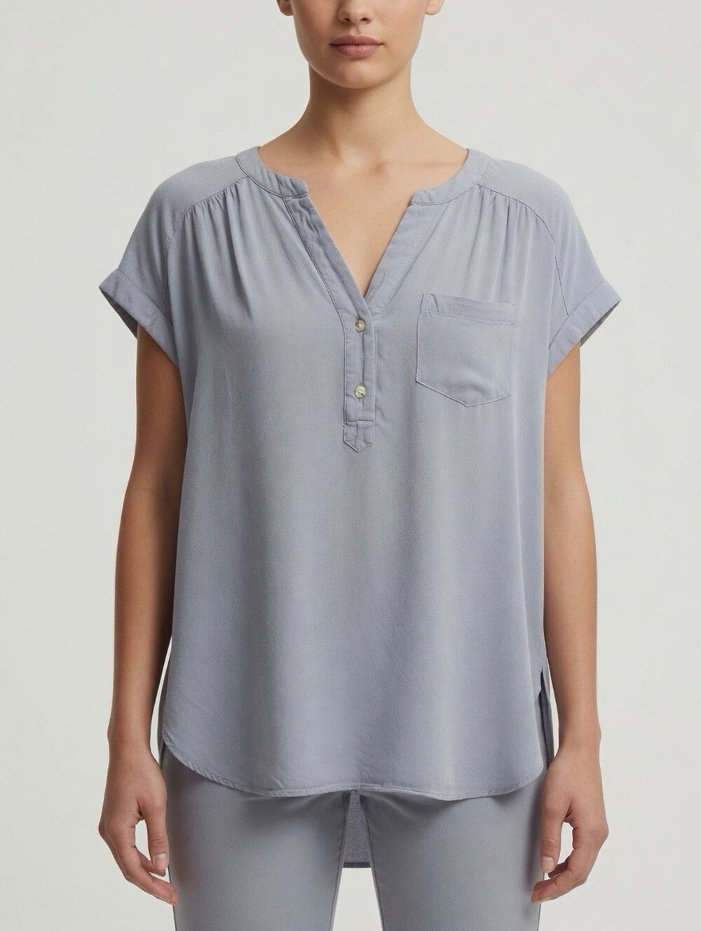 Rose & Olive Blouse Top Luxury Minimalist Chic Career Coastal Popover Pocket M